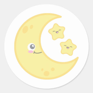 Adesivo Redondo Kawaii Moon e Stars Stickers