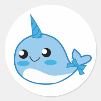 Adesivo Redondo Kawaii Narwal Stickers