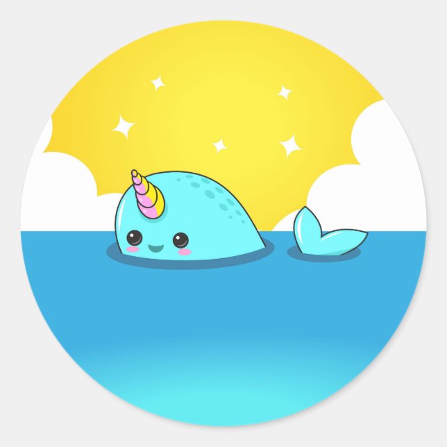 Adesivo Redondo Kawaii Narwhal (Frente)