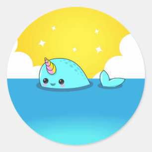 Adesivo Redondo Kawaii Narwhal