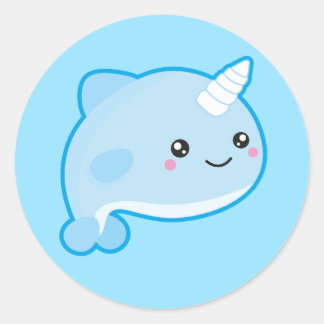 Adesivo Redondo Kawaii Narwhal