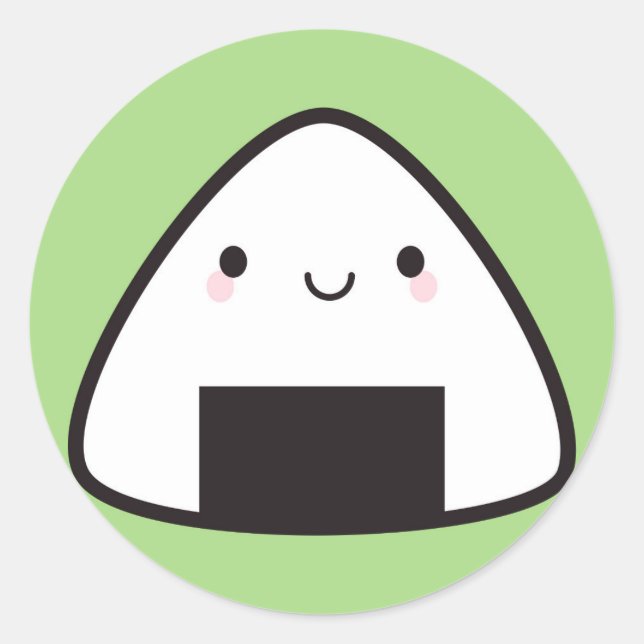 Adesivo Redondo Kawaii Onigiri Rice Ball (Frente)