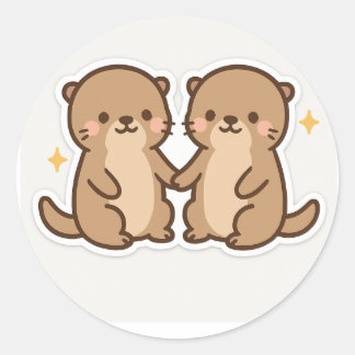 Adesivo Redondo Kawaii Otters Holding Hands Sticker