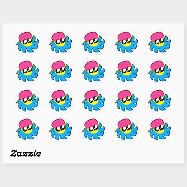Adesivo Redondo Kawaii Pan Pride Octopus Stickers (Folha)