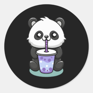 Adesivo Redondo Kawaii Panda Bebendo Boba Tea Anime