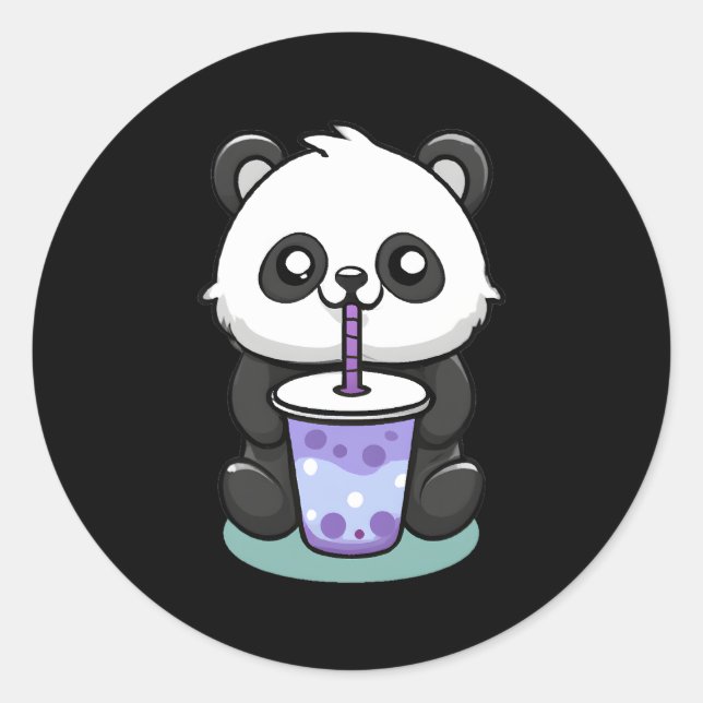 Adesivo Redondo Kawaii Panda Bebendo Boba Tea Anime (Frente)