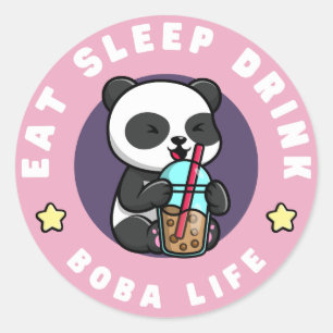 Adesivo Redondo Kawaii Panda Boba Tea   Viciado em chás