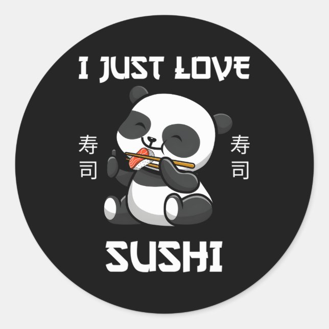 Adesivo Redondo Kawaii Panda Come Sushi Eu Amo Sushi Japonês (Frente)