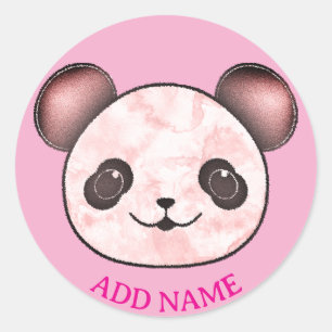 Adesivo Redondo Kawaii Panda Desenhando A Rosa