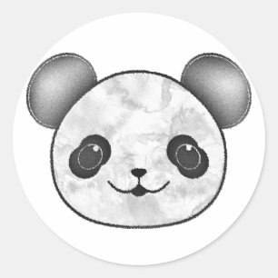 Adesivo Redondo Kawaii Panda Desenhando Em Preto E Branco