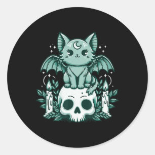 Adesivo Redondo Kawaii Pastel Gótico Cute Creepy Skeleton