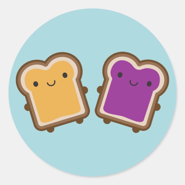 Adesivo Redondo Kawaii Peanut Butter & Jelly Sandwich Couple (Frente)