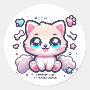 Adesivo Redondo Kawaii Pet Sticker Pawprint no Meu Coração, para s