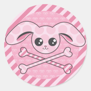 Adesivo Redondo Kawaii Pink Bunny Skull