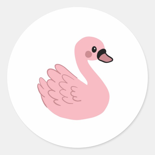 Adesivo Redondo Kawaii Pink Swan - Design de Cartoon Animal (Frente)