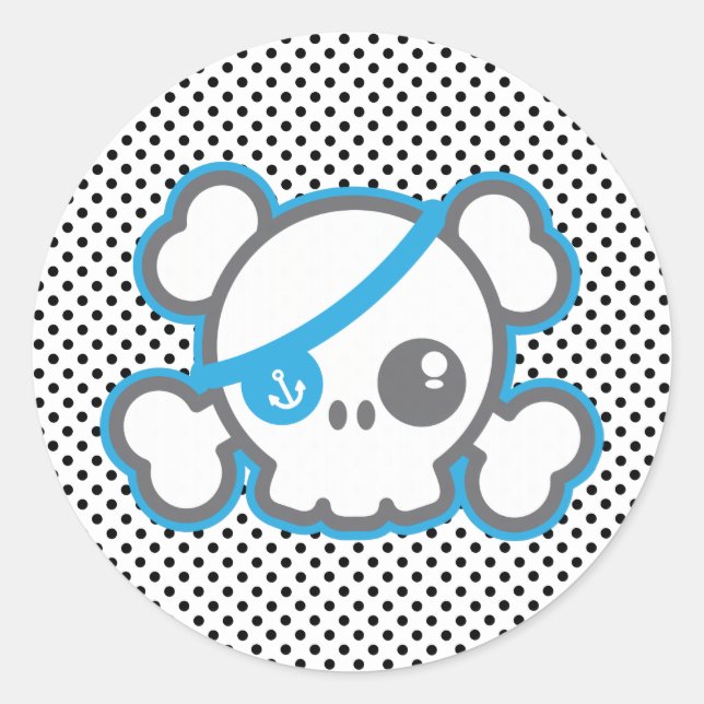 Adesivo Redondo Kawaii Pirate Skull Stickers (Frente)