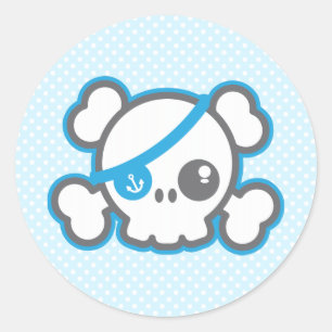 Adesivo Redondo Kawaii Pirate Skull Stickers