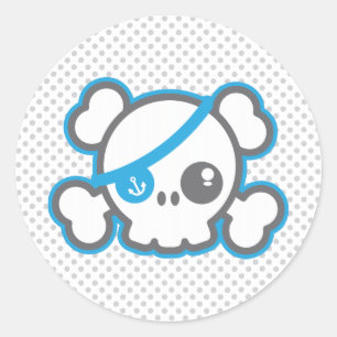 Adesivo Redondo Kawaii Pirate Skull Stickers