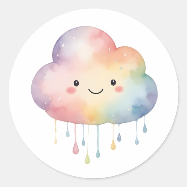Adesivo Redondo Kawaii Rainbow Cloud Round Sticker (Frente)