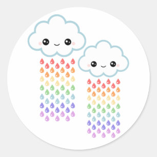Adesivo Redondo Kawaii Rainbow Rain