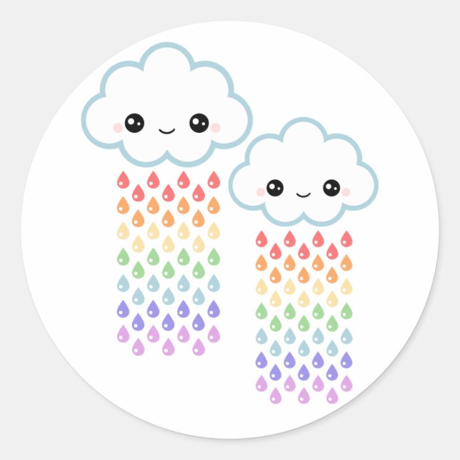 Adesivo Redondo Kawaii Rainbow Rain (Frente)