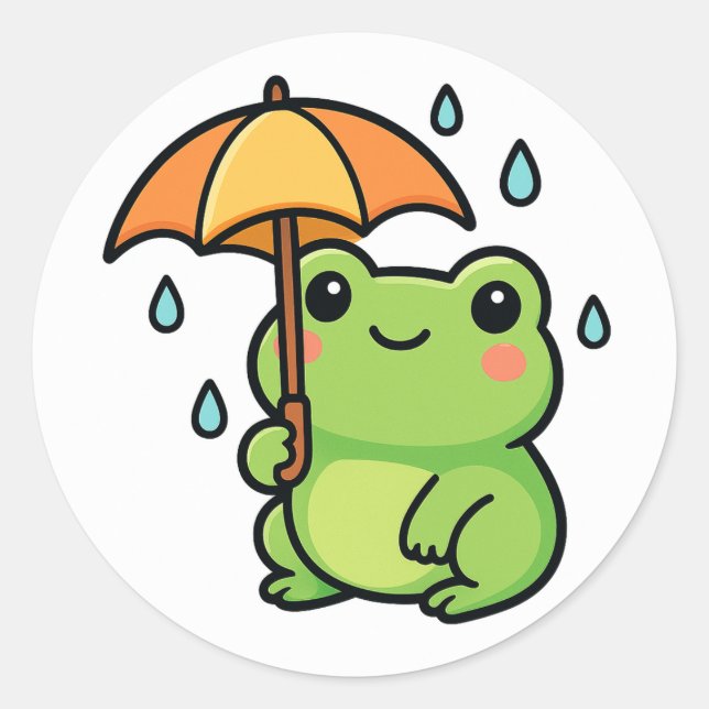 Adesivo Redondo Kawaii Rainy Day Frog Sticker (Frente)
