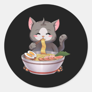 Adesivo Redondo Kawaii Ramen Cat Anime Comida Japonês Crianças Rap