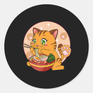 Adesivo Redondo Kawaii Ramen Cat Neko Japonês Nódulo Anime Gift G