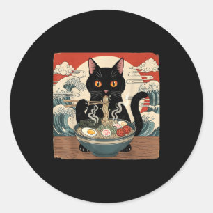 Adesivo Redondo Kawaii Ramen Gato Anime Macarrão Japonês Onda de C