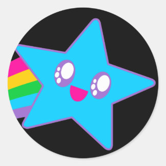 Adesivo Redondo Kawaii Rave Neon Star Rainbow