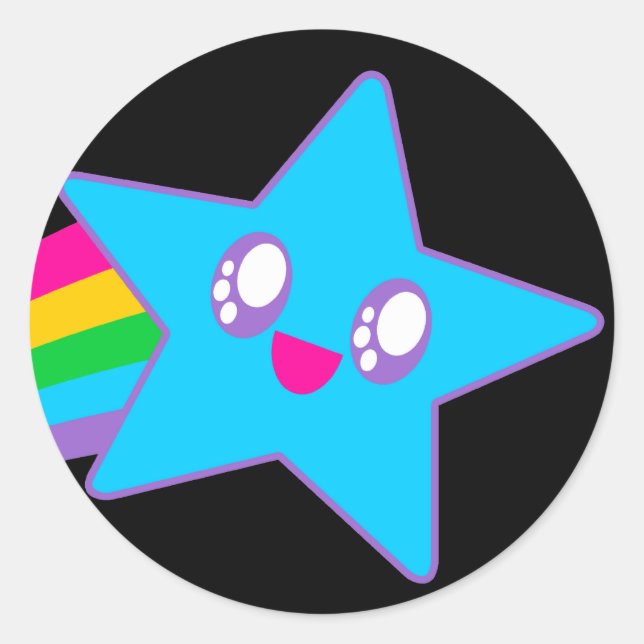 Adesivo Redondo Kawaii Rave Neon Star Rainbow (Frente)