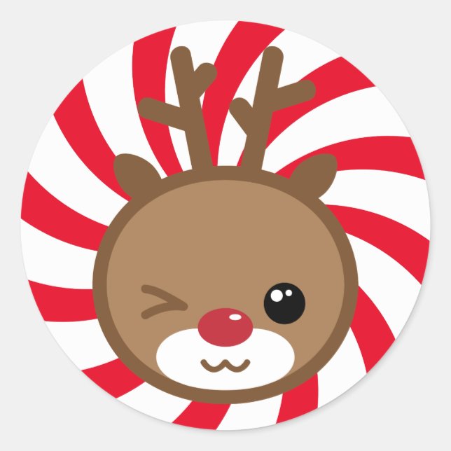 Adesivo Redondo Kawaii Reindeer Stickers (Frente)