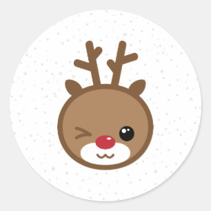 Adesivo Redondo Kawaii Reindeer Stickers