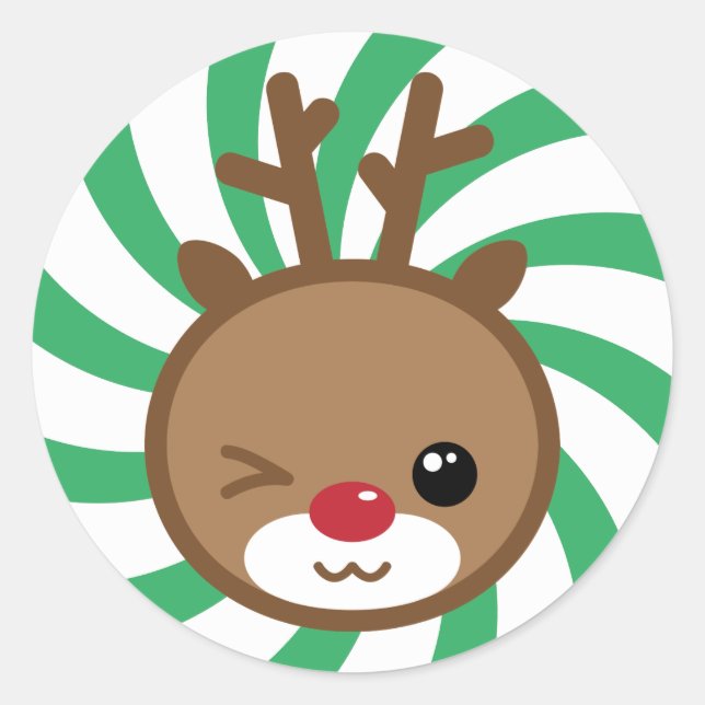 Adesivo Redondo Kawaii Reindeer Stickers (Frente)