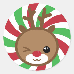 Adesivo Redondo Kawaii Reindeer Stickers