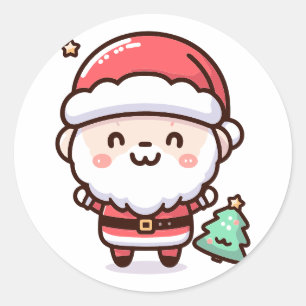 Adesivo Redondo Kawaii Santa Claus Sticker