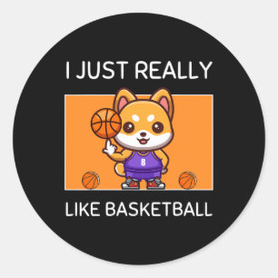 Adesivo Redondo Kawaii Shiba Inu, Custa, Eu Gosto Muito De Basketb