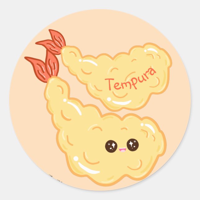 Adesivo Redondo Kawaii Shrimp Tempura Desenhando Japonês (Frente)