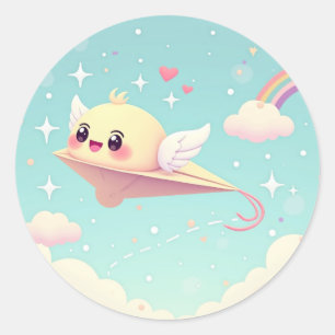 Adesivo Redondo Kawaii Sky Flyer – Amigo Avião de Papel Fofo
