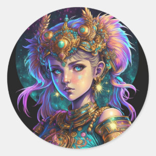 Adesivo Redondo Kawaii Space Warrior Girl