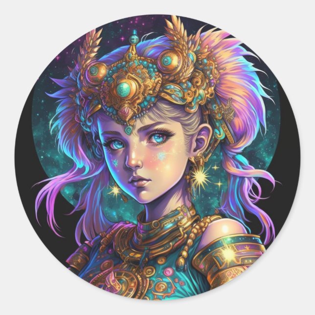 Adesivo Redondo Kawaii Space Warrior Girl (Frente)