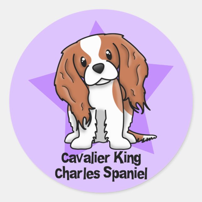 Adesivo Redondo Kawaii Star Blenheim Cavalier King Charles Spaniel (Frente)