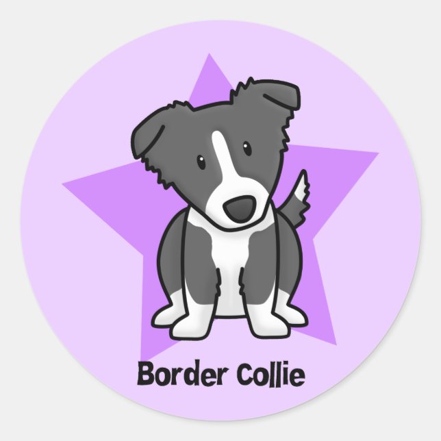 Adesivo Redondo Kawaii Star Border Collie (Frente)
