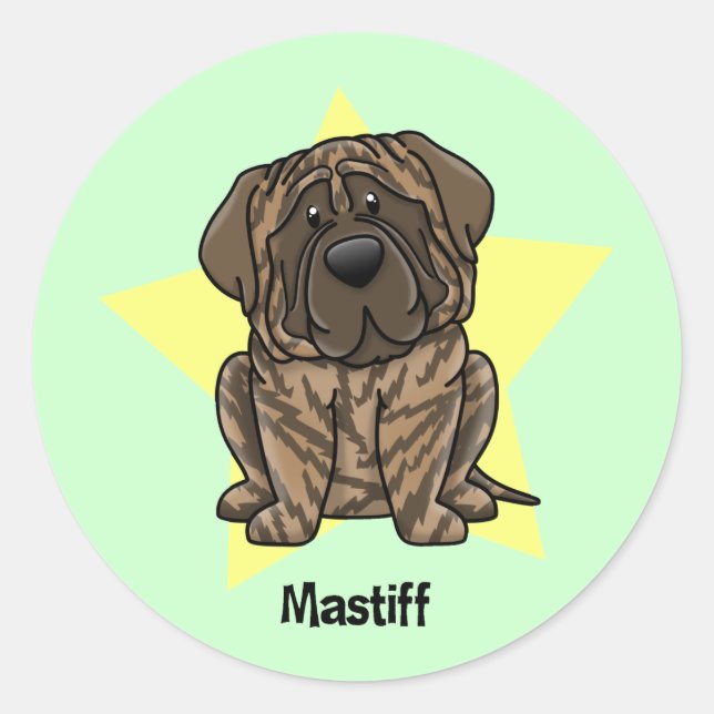 Adesivo Redondo Kawaii Star Brindle Mastiff (Frente)