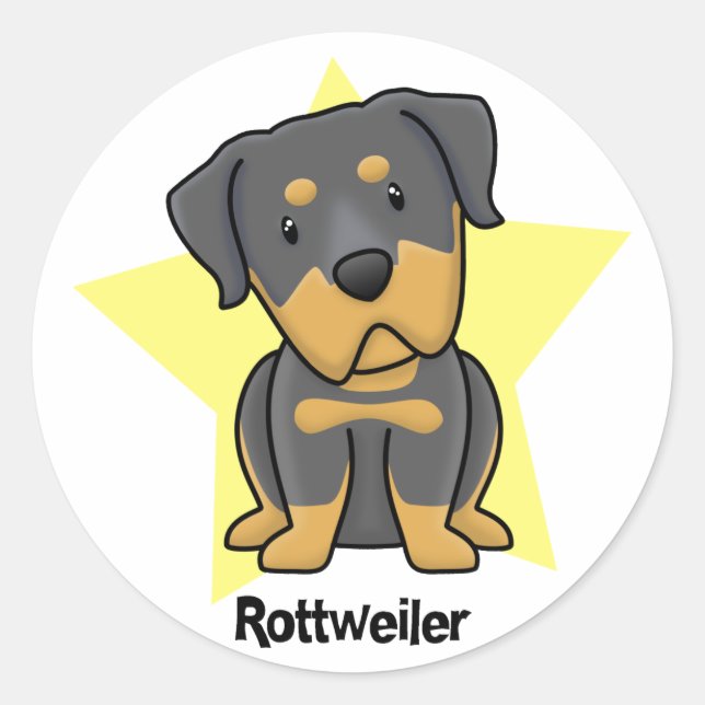 Adesivo Redondo Kawaii Star Rottweiler (Frente)