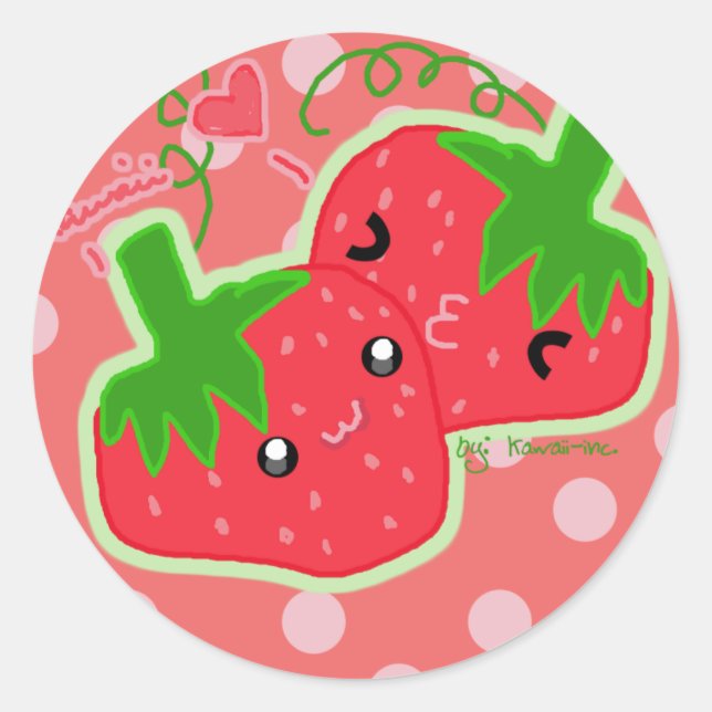 Adesivo Redondo Kawaii Strawberry (Frente)