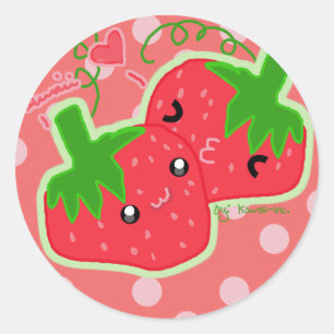 Adesivo Redondo Kawaii Strawberry