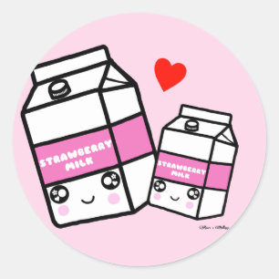 Adesivo Redondo Kawaii Strawberry Milk Dairy Foodie BFF Amor