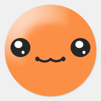 Adesivo Redondo Kawaii Sugar Pontos Orange Happy Face Sticker