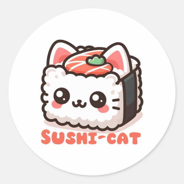 Adesivo Redondo Kawaii Sushi-Cat Pun (Frente)